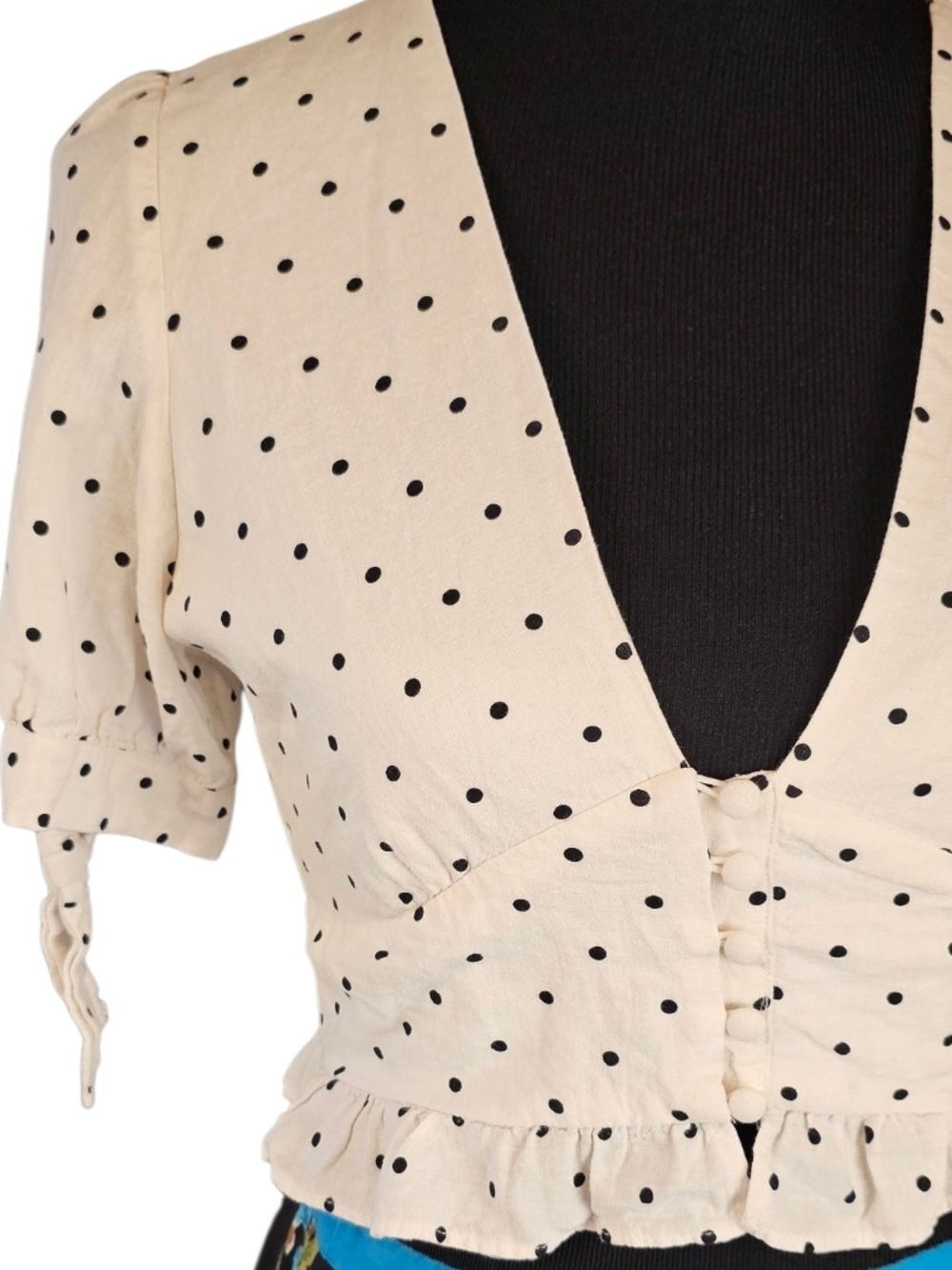 Zara Polka Dot Linen Blend Corset Crop Top XS Cottagecore French Girl - Picture 2 of 7
